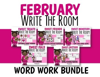 Preview of February Word Work Write The Room Bundle
