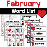 February Words - Writing Center Word Lists