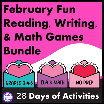 Preview of February Reading Writing Math Valentines Day Bundle