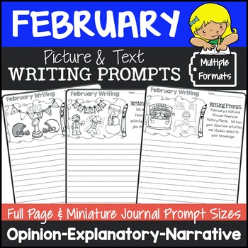 Preview of February Writing Picture Prompts | February Journal Prompts with Pictures