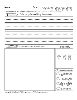 February Writing Practice, ASL Sign Language by ASL Teaching Resources
