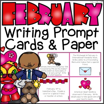 Preview of February Writing Prompt Task Cards & Writing Paper