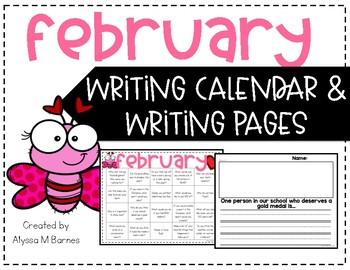 Preview of February Writing Prompt and Calendar
