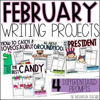 Preview of February Writing Prompts, Bulletin Board Ideas, Crafts and Activities BUNDLE