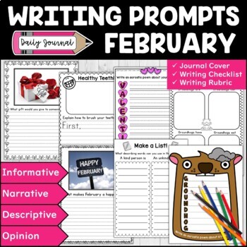 Preview of February Writing Prompts | February Themed Writing Journal