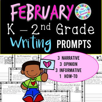 Preview of February Writing Prompts - Kindergarten, 1st grade, 2nd grade | PDF & Digital