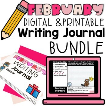 Preview of February Writing Prompts Monthly Digital & Printable Journal Google Slides