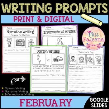 February Writing Prompts | Print & Digital | Google Slides by Miss Faleena