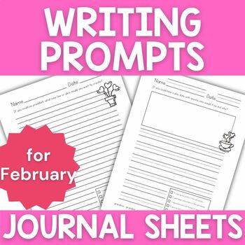 Preview of February Writing Prompts Wide Ruled or Primary Ruled with Rubric for daily use