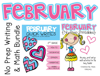 Preview of February Writing and Math Bundle