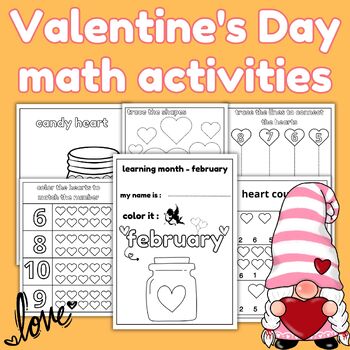 Preview of February math activity worksheet (Preschool) valentines day activities