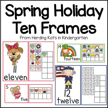 Preview of Ten Frames Activities for Valentine's Day, Presidents Day and St Patricks Day