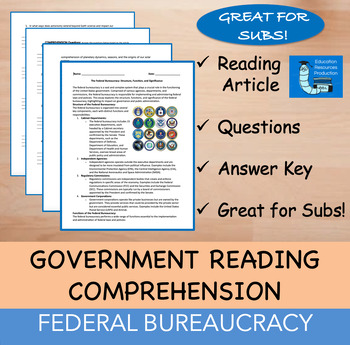 Preview of Federal Bureaucracy - Reading Comprehension Passage & Questions