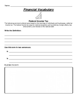 Preview of Federal Income Tax - Vocabulary Term Worksheet (Financial Literacy)