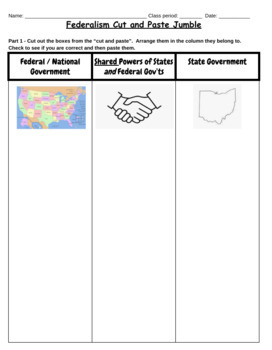 Preview of Federalism Cut and Paste Jumble Hands-on Activity, KEY INCLUDED!