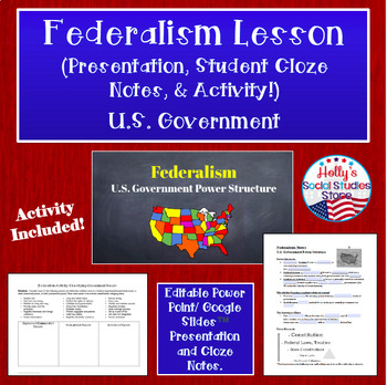 Preview of Federalism Lesson (Power Point Lecture, Cloze Notes, and Activity)