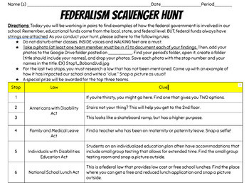 Preview of Federalism Scavenger Hunt