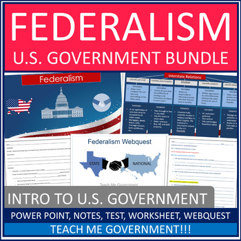 Preview of Federalism United States Government PowerPoint, Worksheet, Webquest, Test Bundle