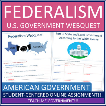 Preview of Federalism in American Government Webquest Printable Worksheet or Google Slides