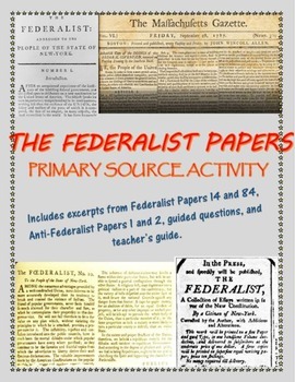 Preview of Federalist Papers primary source analysis activity