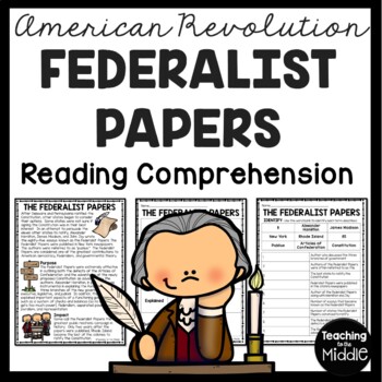 Preview of Federalist Papers Reading Comprehension Worksheet Revolutionary War