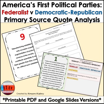 Preview of America's Political Parties : Federalist v Democratic Republican Quote Analysis