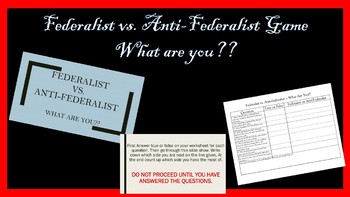 Preview of Federalist vs. Anti-Federalist Game  Which one are you??