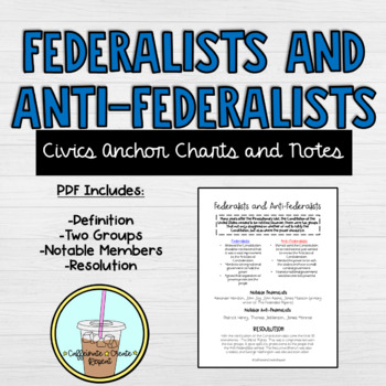 Preview of Federalists and Anti-Federalists Anchor Chart | Digital Notes | One Pager
