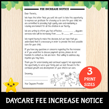 Preview of Fee Increase Notice | Daycare Rate Increase Letter | Childcare Forms
