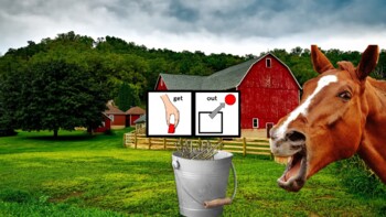 Preview of Feed Farm Animals Green Screen Activity w/ Core Words - virtual backgrounds