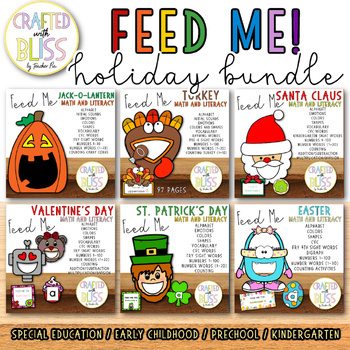 Preview of Feed Me Holiday Task Cards | Task Box Activities | Center Bundle