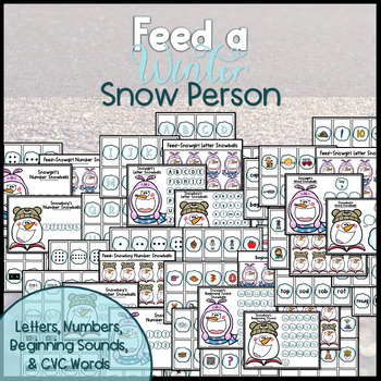 Preview of Feed a Snowman/ Snow Person| Letters, Numbers, Beginning Sounds, or CVC Words