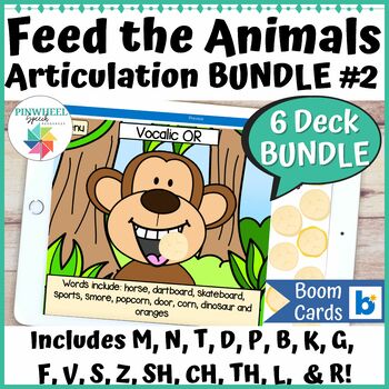 Preview of Feed the Animals Boom Cards Bundle Animated Articulation Activity Speech Therapy