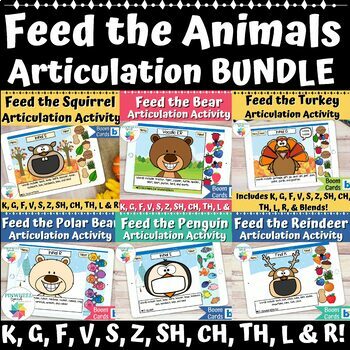 Preview of Feed the Animals Articulation Boom Cards™ Bundle No Prep Speech Therapy Activity