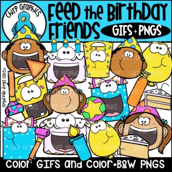 Feed the Birthday Friends GIF and PNG Clip Art Set