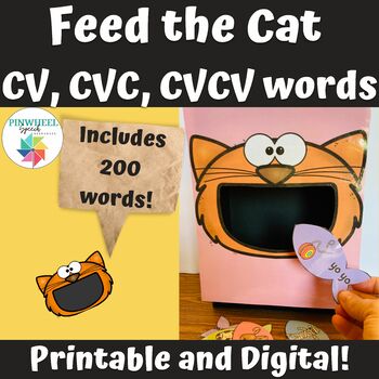 Preview of Apraxia of Speech Feed the Cat CV CVC CVCV Boom Cards™ Speech Therapy Activity