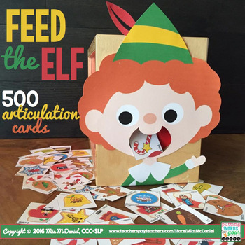 Preview of Feed the Elf Speech Therapy Activity | 500 Christmas Articulation Cards