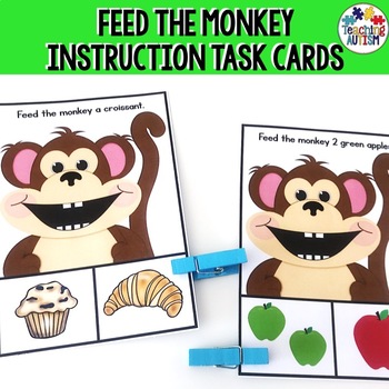 Preview of Following Instructions Task Cards, Feed the Monkey