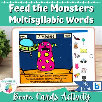 Preview of Feed the Monsters Multisyllabic Words Boom Cards™ Speech Therapy Articulation
