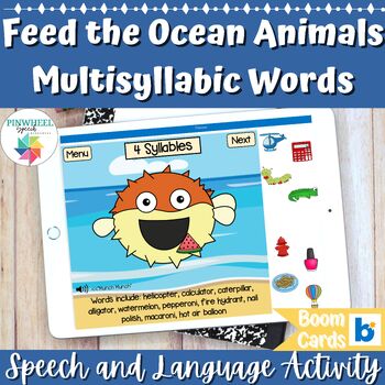 Preview of Feed the Ocean Animals Multisyllabic Words Boom Cards™ Summer Speech Therapy