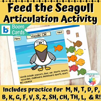 Preview of Feed the Seagull Articulation Boom Cards™ Summer Speech Therapy GIF Animation