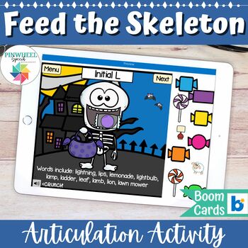 Preview of Feed the Skeleton Boom Cards™ Halloween Articulation Speech Therapy Activity