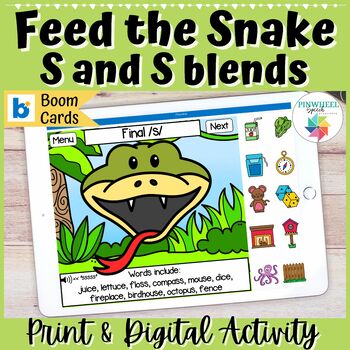 Preview of S and S Blends Feed the Snake Articulation Activity Boom Cards™ Speech Therapy