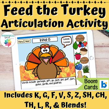 Preview of Feed the Turkey Thanksgiving Articulation Activity Boom Cards™ Speech Therapy