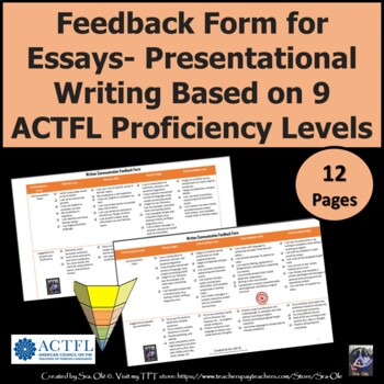 Preview of Feedback Form for Essays Presentational Writing by Proficiency Levels LOTE