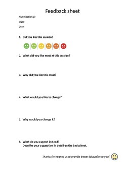 Preview of Feedback sheet for Socio-Emotional Activity