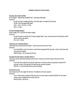 Preview of Feeding Livestock Formula Sheet