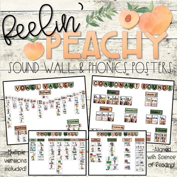 Preview of Feelin' Peachy Classroom Decor | Sound Wall & Phonics Posters