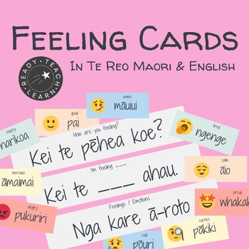 Preview of Feeling Cards in Te Reo Maori and English: Display, Task Cards or Flashcards
