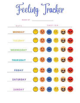 Feeling/Emotion Weekly Tracker for Kids by School Psych with Maddie